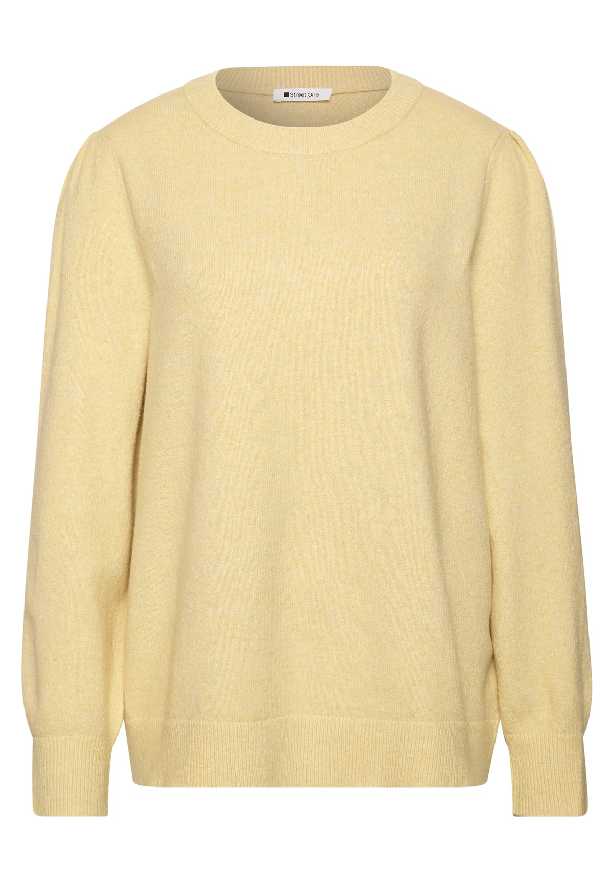 Street One Damen Langarm Pullover mit Raffung - Gelb meliert sunbeam yellow mel.