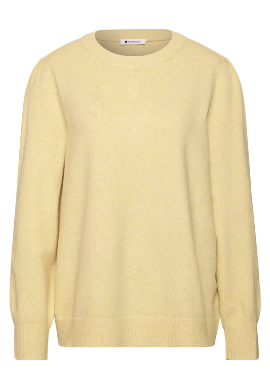 Street One Damen Langarm Pullover mit Raffung - Gelb meliert sunbeam yellow mel.