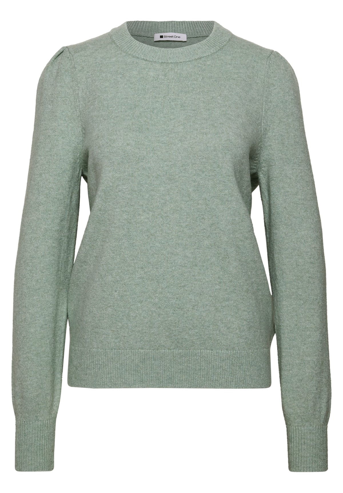 Street One Damen Langarm-Pullover mit Raffung - Eukalyptusgrün meliert eucalyptus green mel.