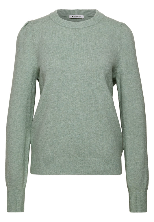 Street One Damen Langarm-Pullover mit Raffung - Eukalyptusgrün meliert eucalyptus green mel.