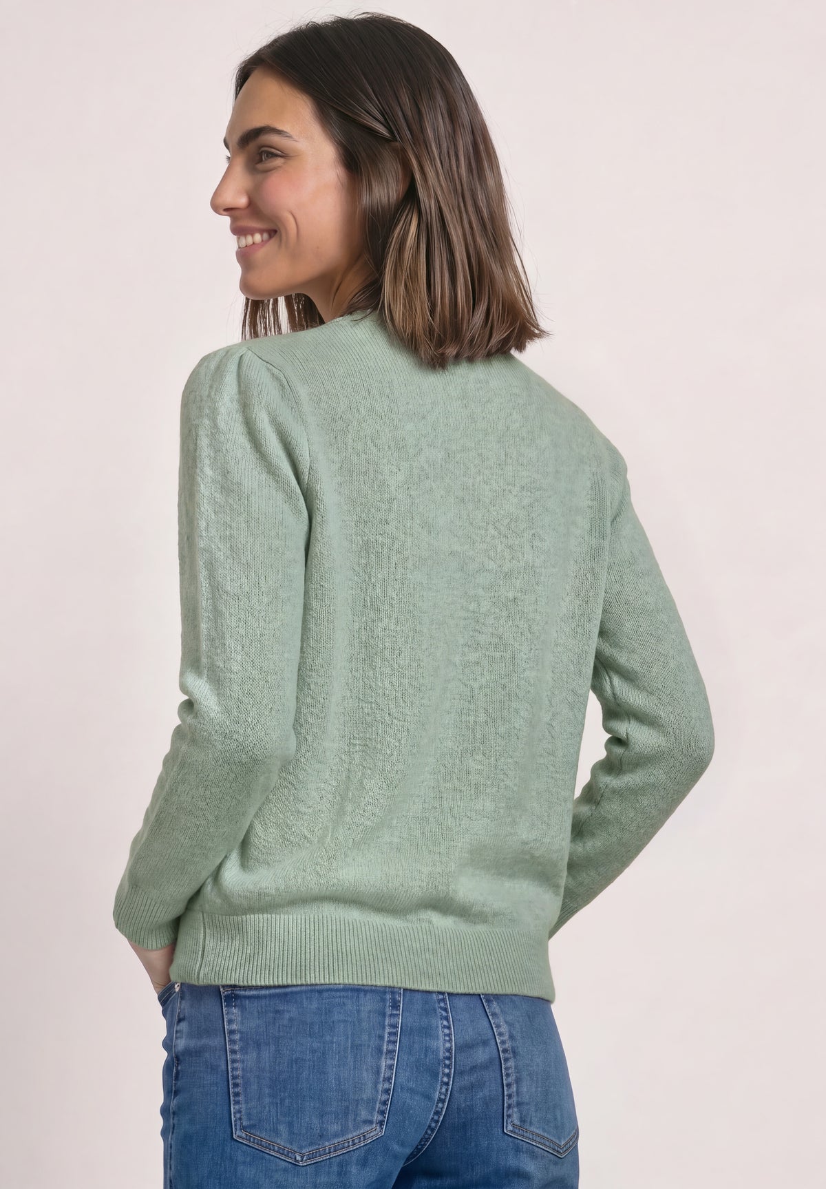 Street One Damen Langarm-Pullover mit Raffung - Eukalyptusgrün meliert eucalyptus green mel.
