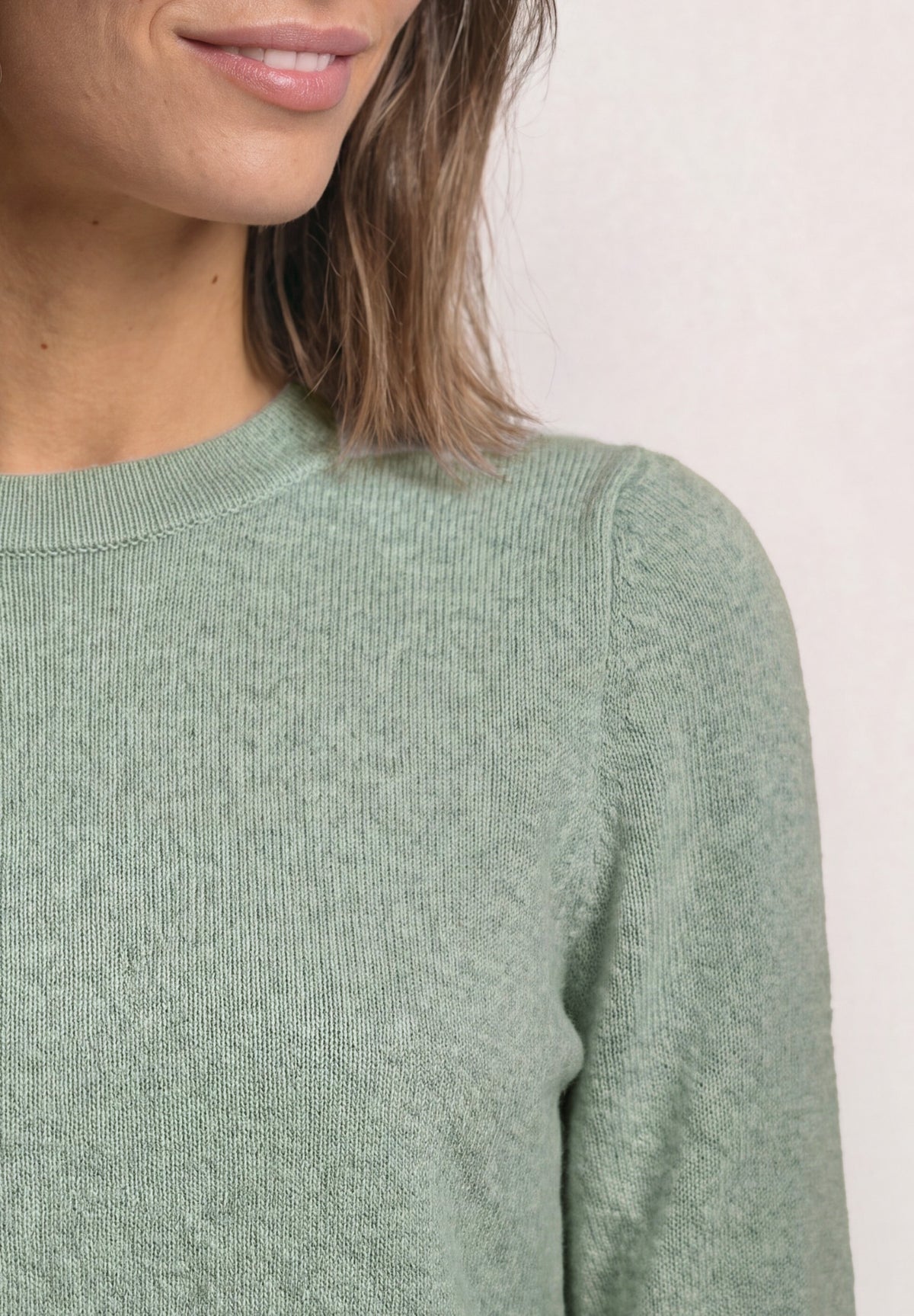 Street One Damen Langarm-Pullover mit Raffung - Eukalyptusgrün meliert eucalyptus green mel.