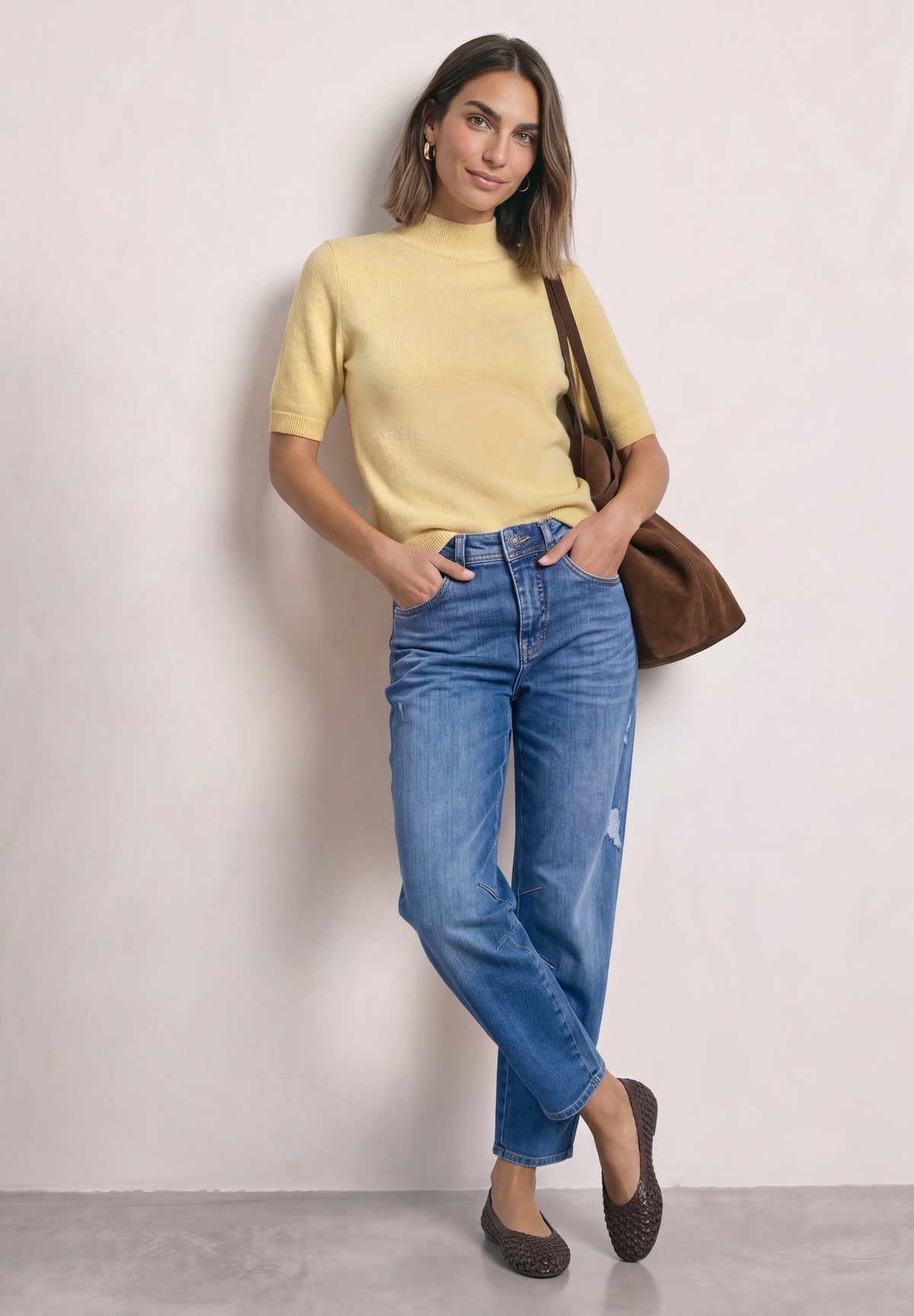Street One Damen Kurzarm-Pullover mit Turtle Neck - Gelb meliert sunbeam yellow mel.