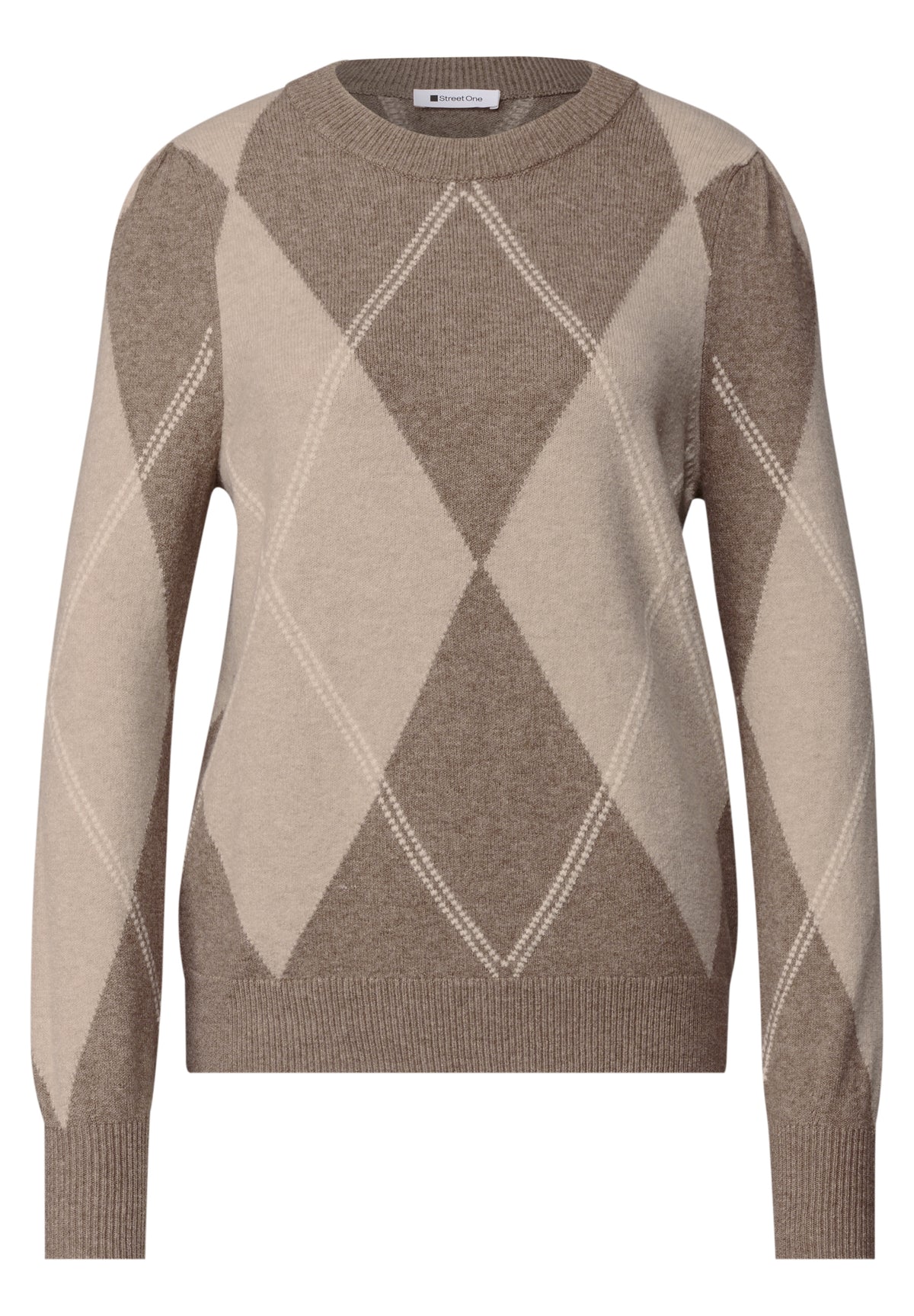 Street One Damen Langarm-Pullover mit Argyle-Muster - Bernstein meliert sanded amber mel.