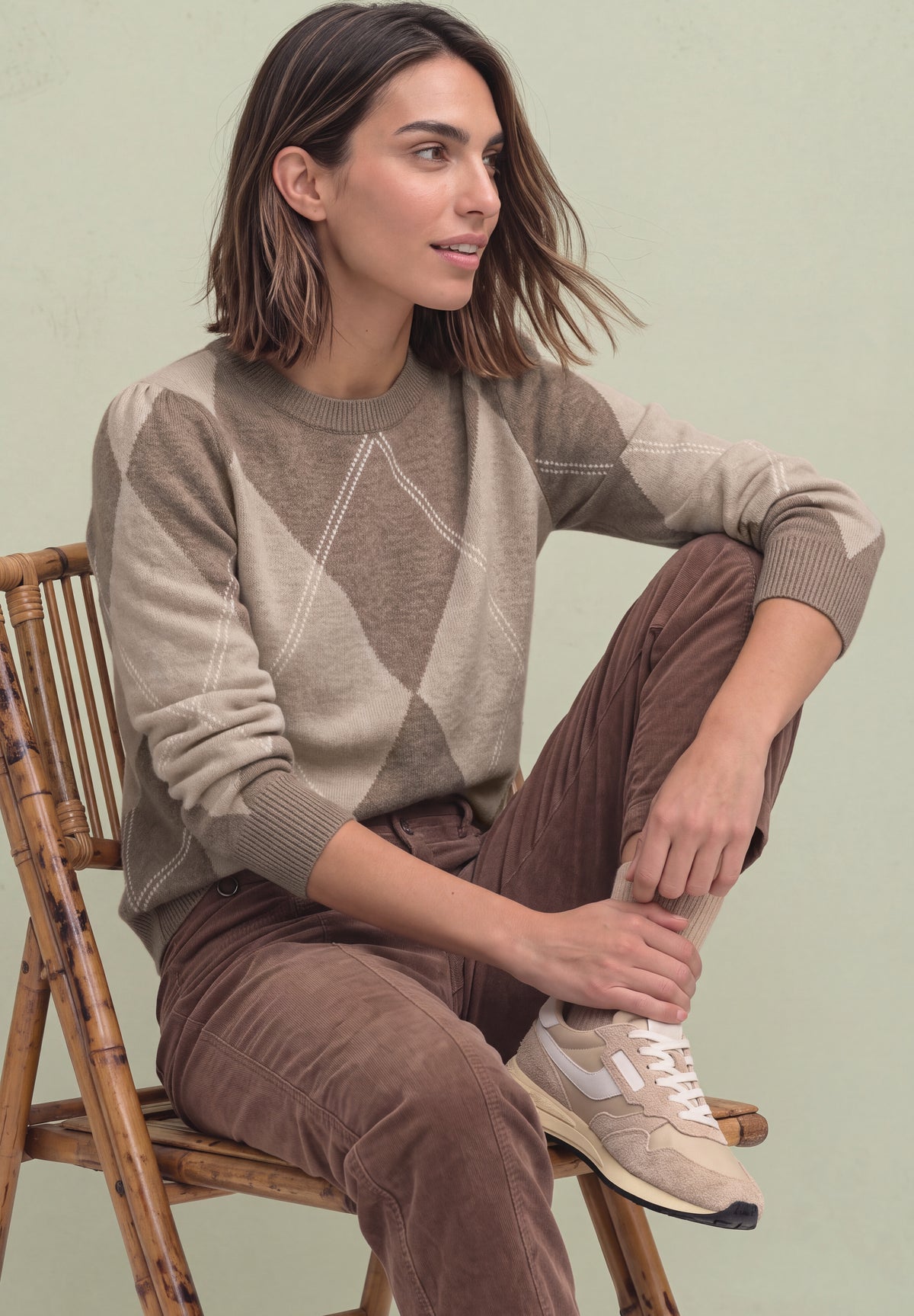Street One Damen Langarm-Pullover mit Argyle-Muster - Bernstein meliert sanded amber mel.