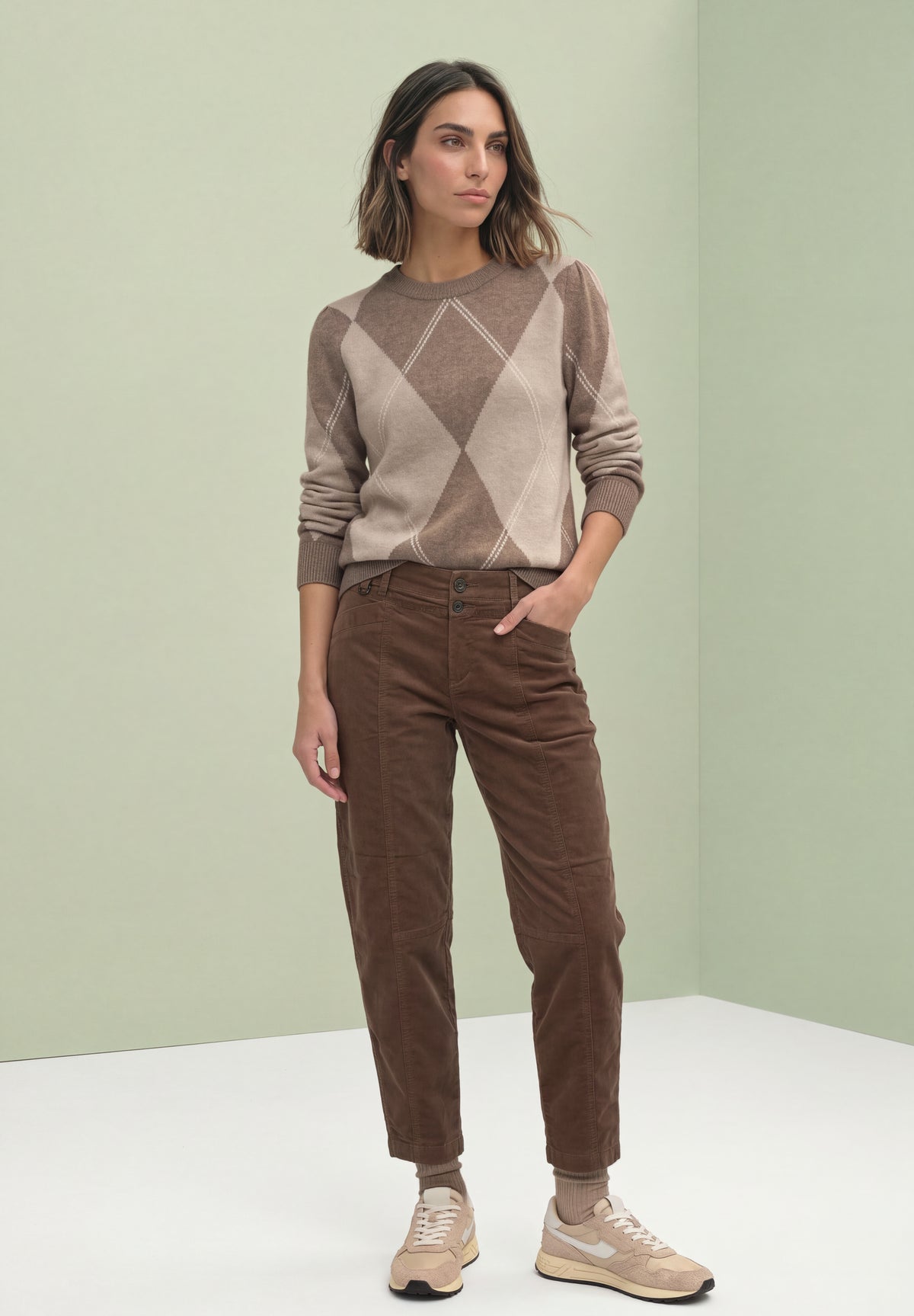 Street One Damen Langarm-Pullover mit Argyle-Muster - Bernstein meliert sanded amber mel.