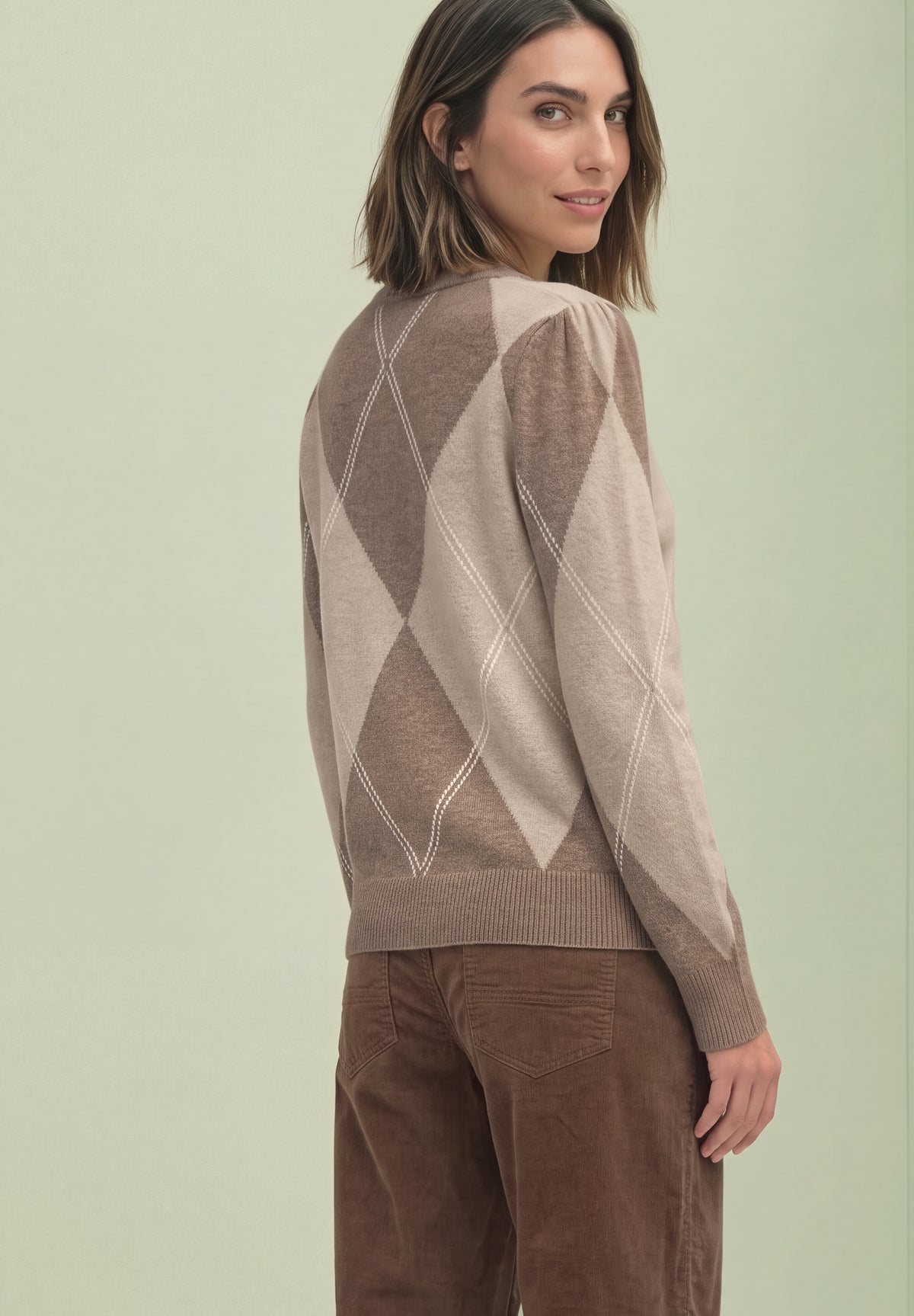 Street One Damen Langarm-Pullover mit Argyle-Muster - Bernstein meliert sanded amber mel.