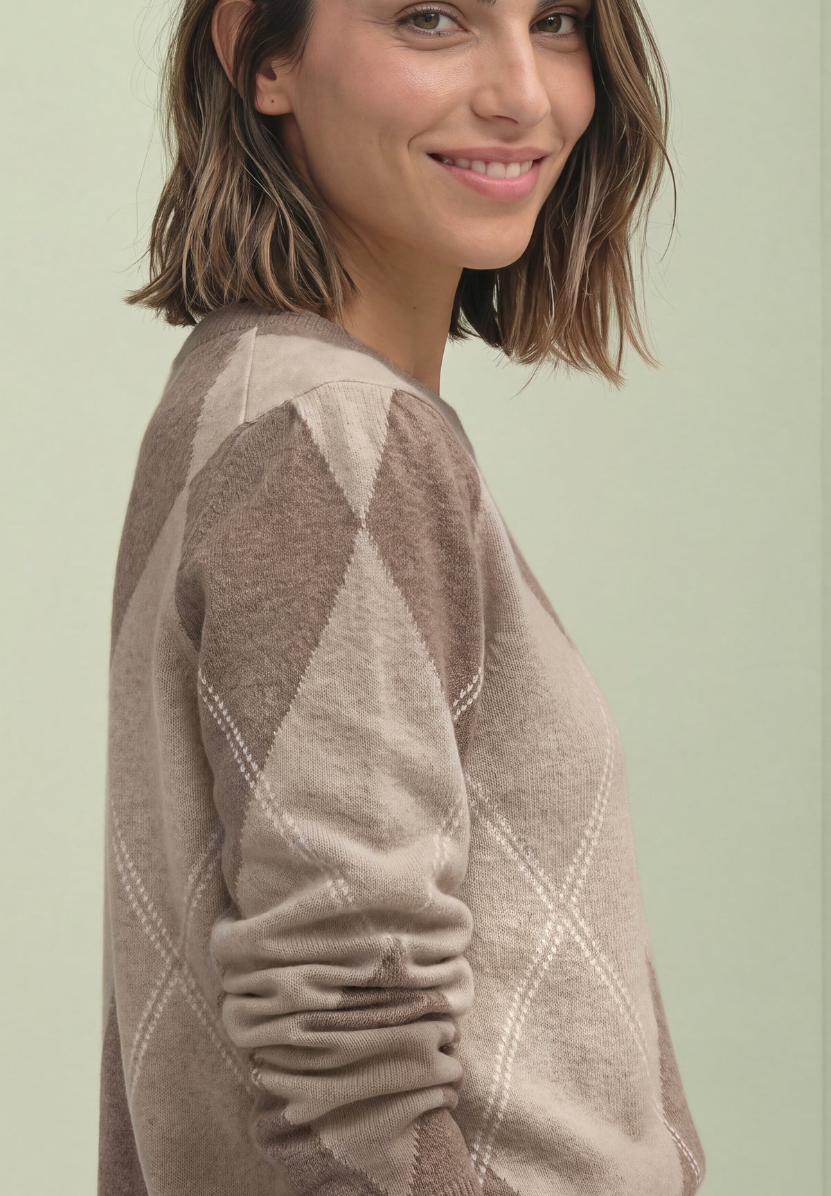 Street One Damen Langarm-Pullover mit Argyle-Muster - Bernstein meliert sanded amber mel.