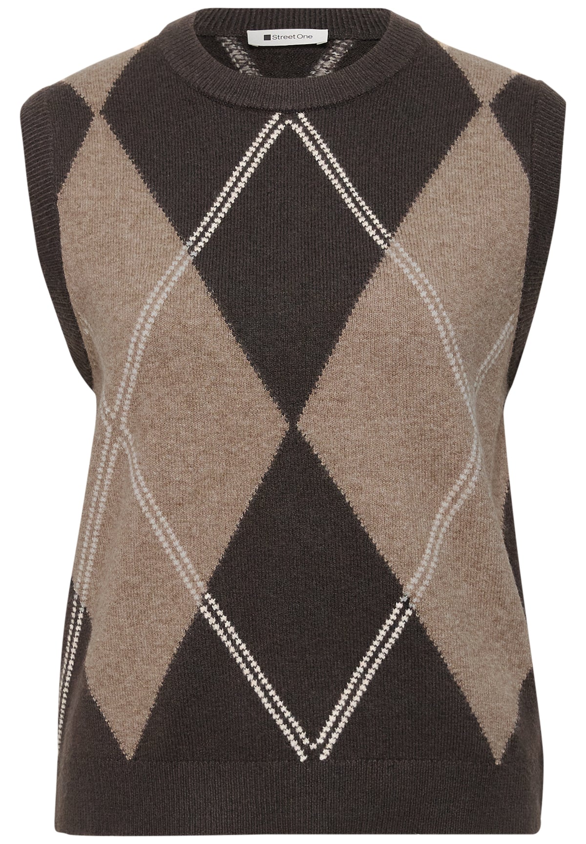 Street One Damen Pullunder mit Rundhals und Argyle-Muster - Bernstein meliert sanded amber mel.