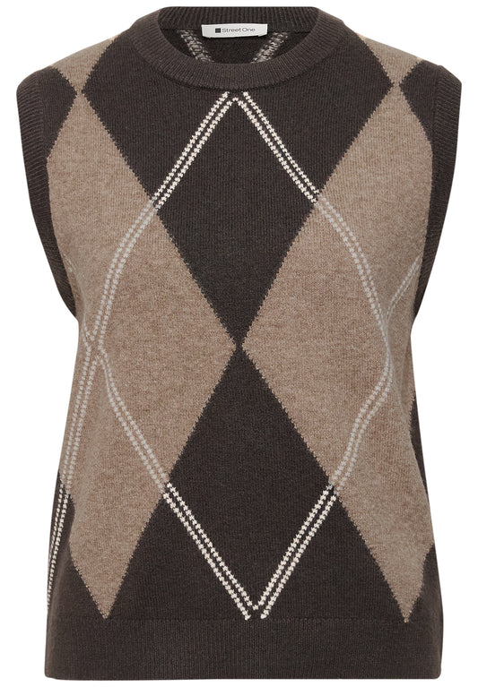 Street One Damen Pullunder mit Rundhals und Argyle-Muster - Bernstein meliert sanded amber mel.