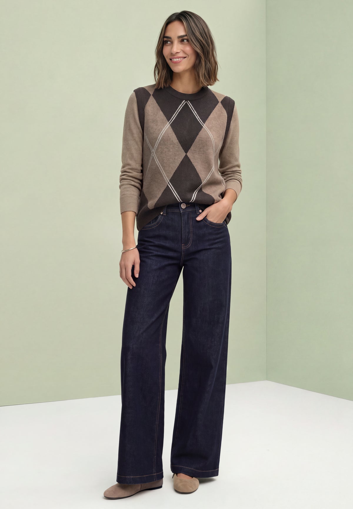 Street One Damen Pullunder mit Rundhals und Argyle-Muster - Bernstein meliert sanded amber mel.