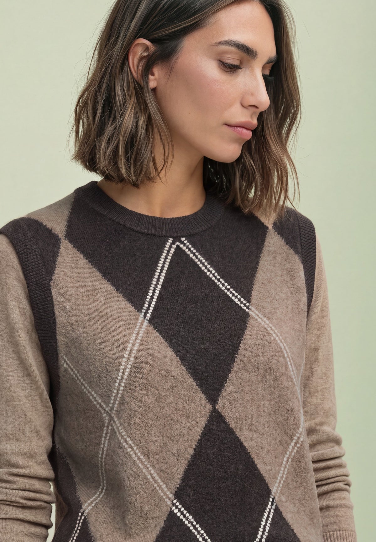 Street One Damen Pullunder mit Rundhals und Argyle-Muster - Bernstein meliert sanded amber mel.