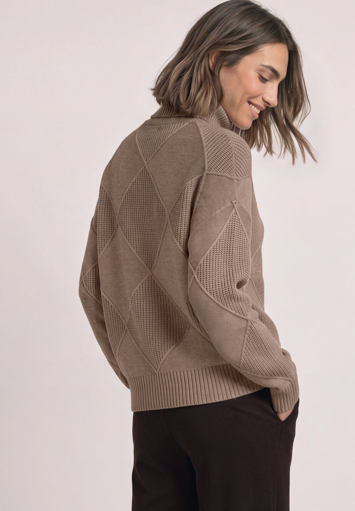 Street One Damen Rollkragenpullover mit Strukturmix - Bernstein meliert sanded amber mel.