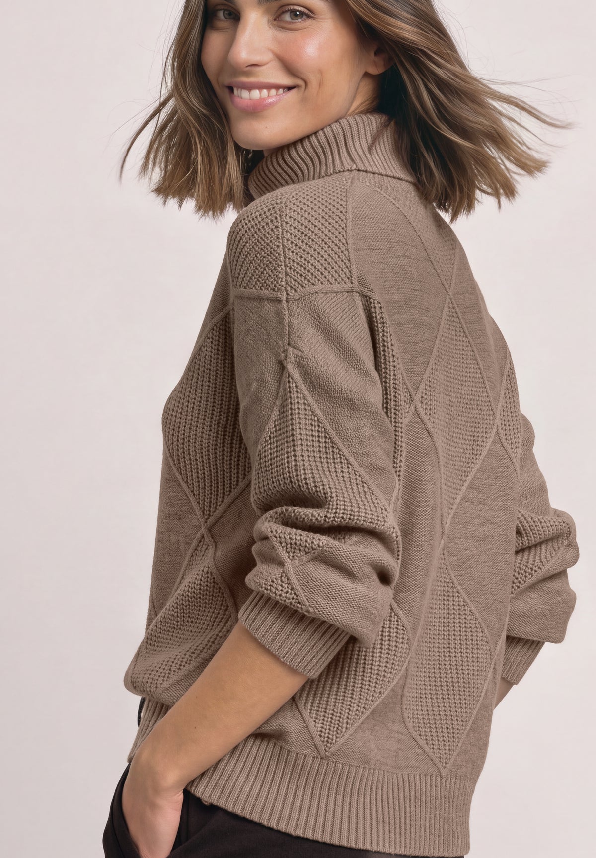 Street One Damen Rollkragenpullover mit Strukturmix - Bernstein meliert sanded amber mel.