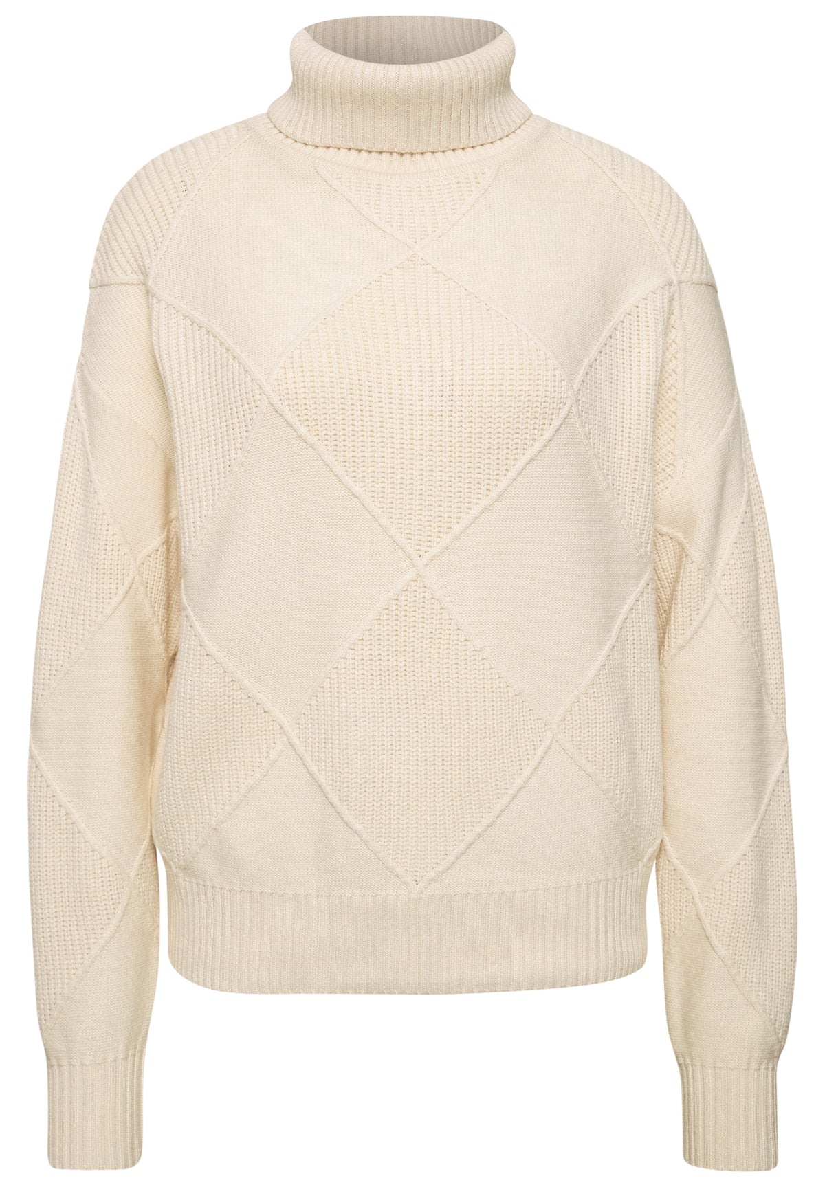 Street One Damen Pullover mit Rollkragen und Strukturmix - Beige pure beige