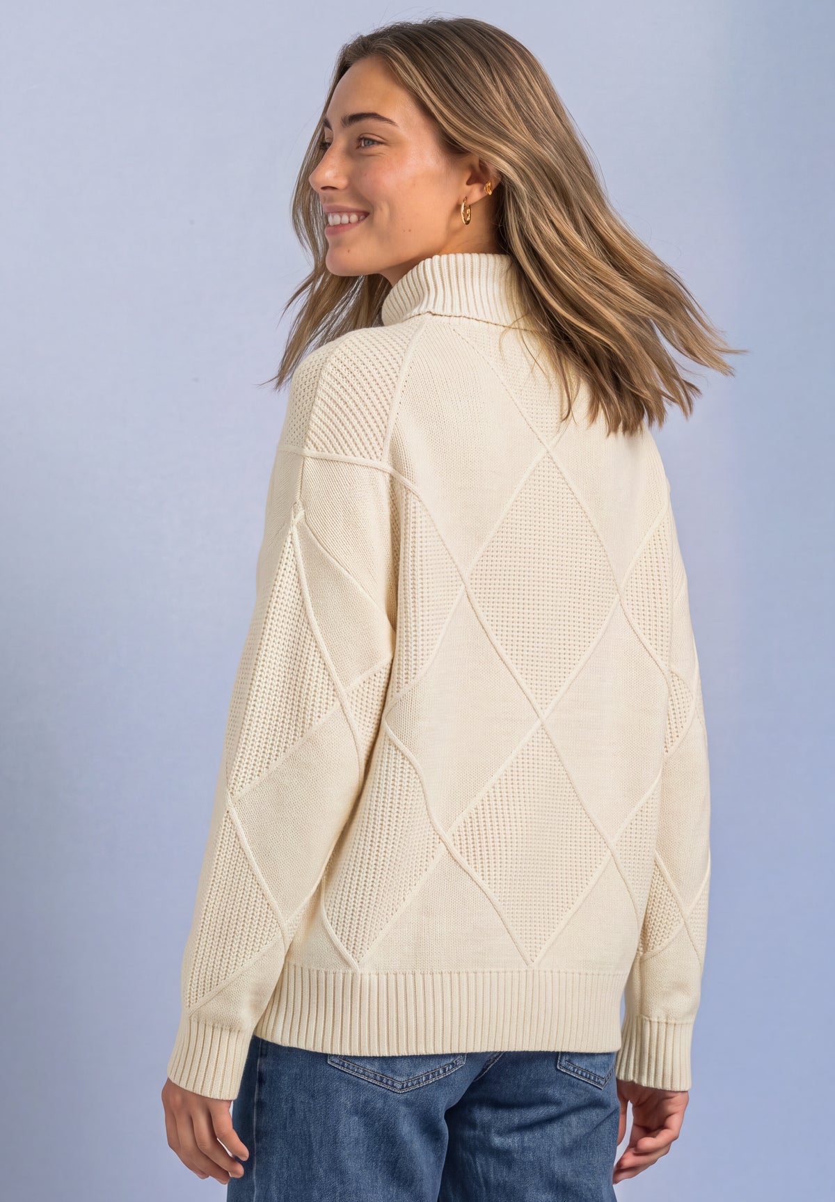 Street One Damen Pullover mit Rollkragen und Strukturmix - Beige pure beige