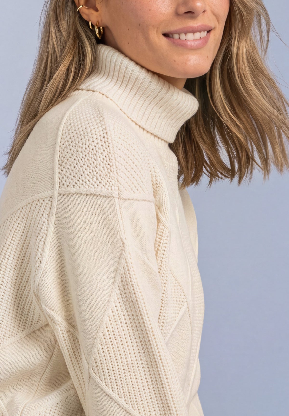 Street One Damen Pullover mit Rollkragen und Strukturmix - Beige pure beige