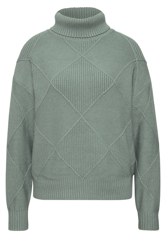 Street One Damen Rollkragenpullover mit Strukturmix - Eukalyptusgrün meliert eucalyptus green mel.