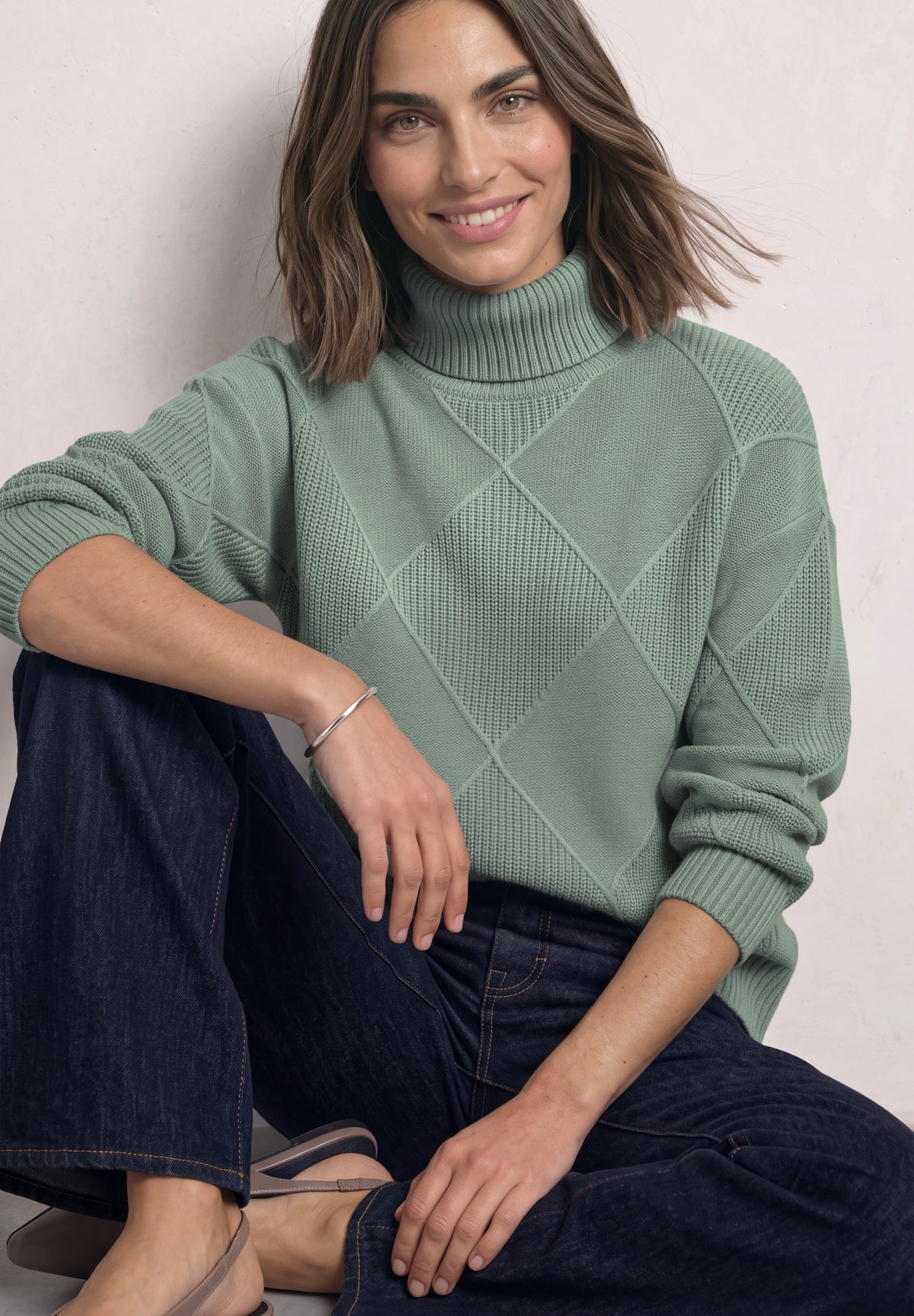Street One Damen Rollkragenpullover mit Strukturmix - Eukalyptusgrün meliert eucalyptus green mel.
