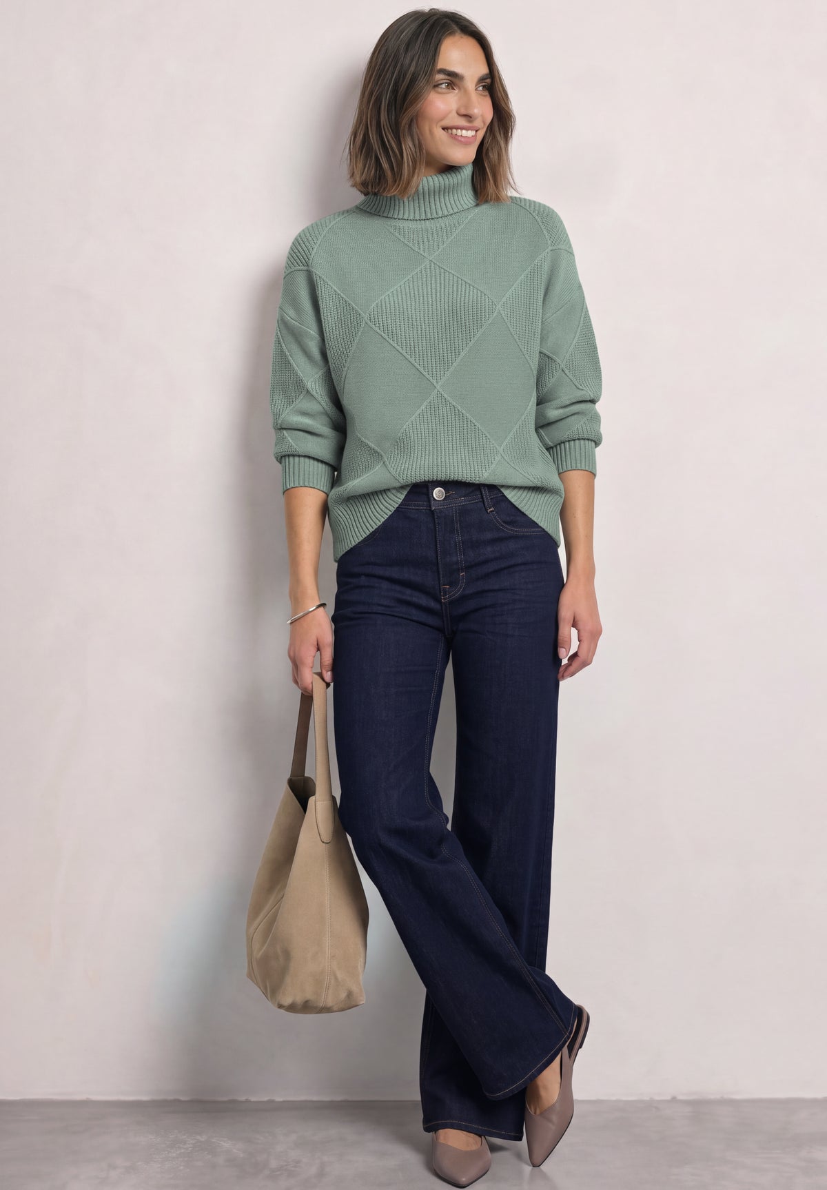 Street One Damen Rollkragenpullover mit Strukturmix - Eukalyptusgrün meliert eucalyptus green mel.