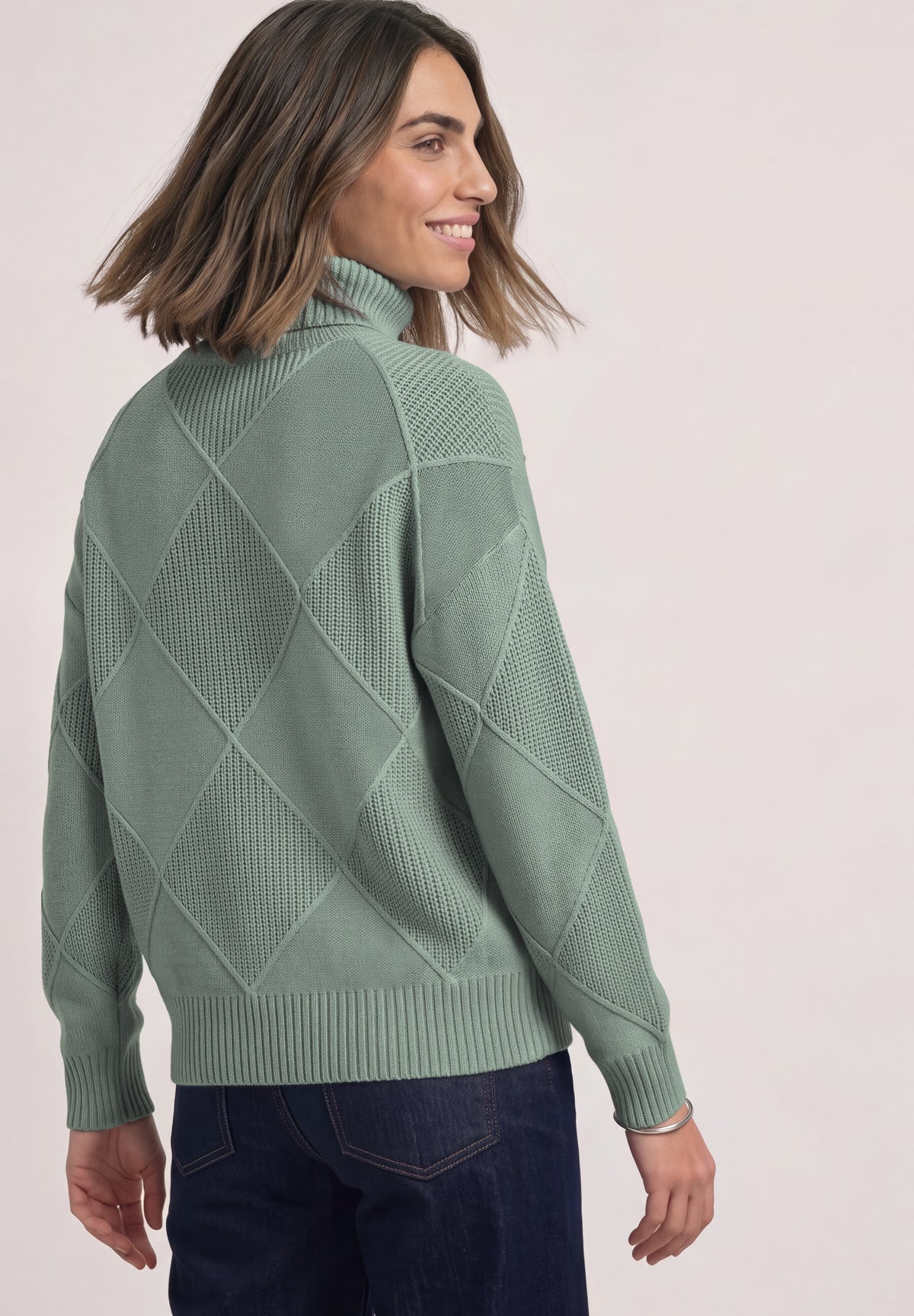 Street One Damen Rollkragenpullover mit Strukturmix - Eukalyptusgrün meliert eucalyptus green mel.