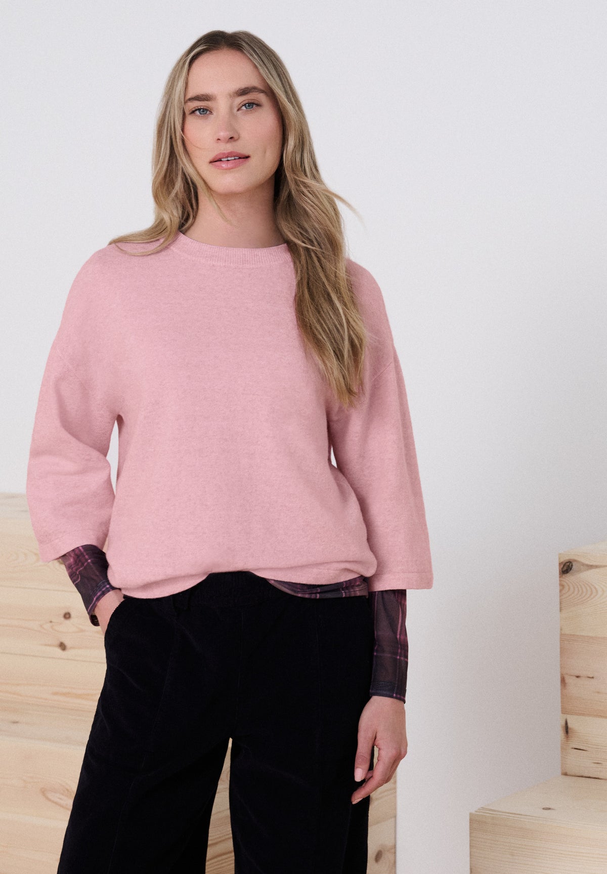 Street One Damen 3/4-Arm Pullover mit Rundhals - Altrosa meliert vintage blush mel.