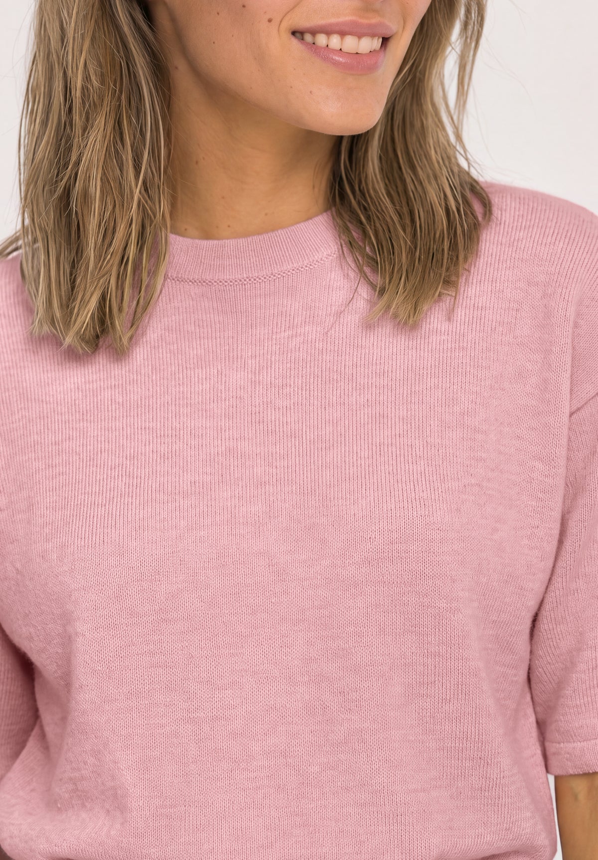 Street One Damen 3/4-Arm Pullover mit Rundhals - Altrosa meliert vintage blush mel.