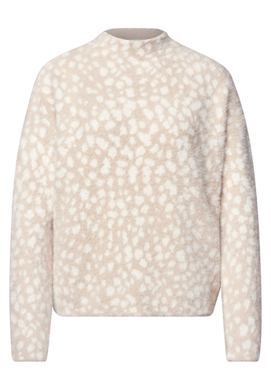 Street One Damen Federgarn Pullover mit Jacquardmuster - Sandbeige clay sand