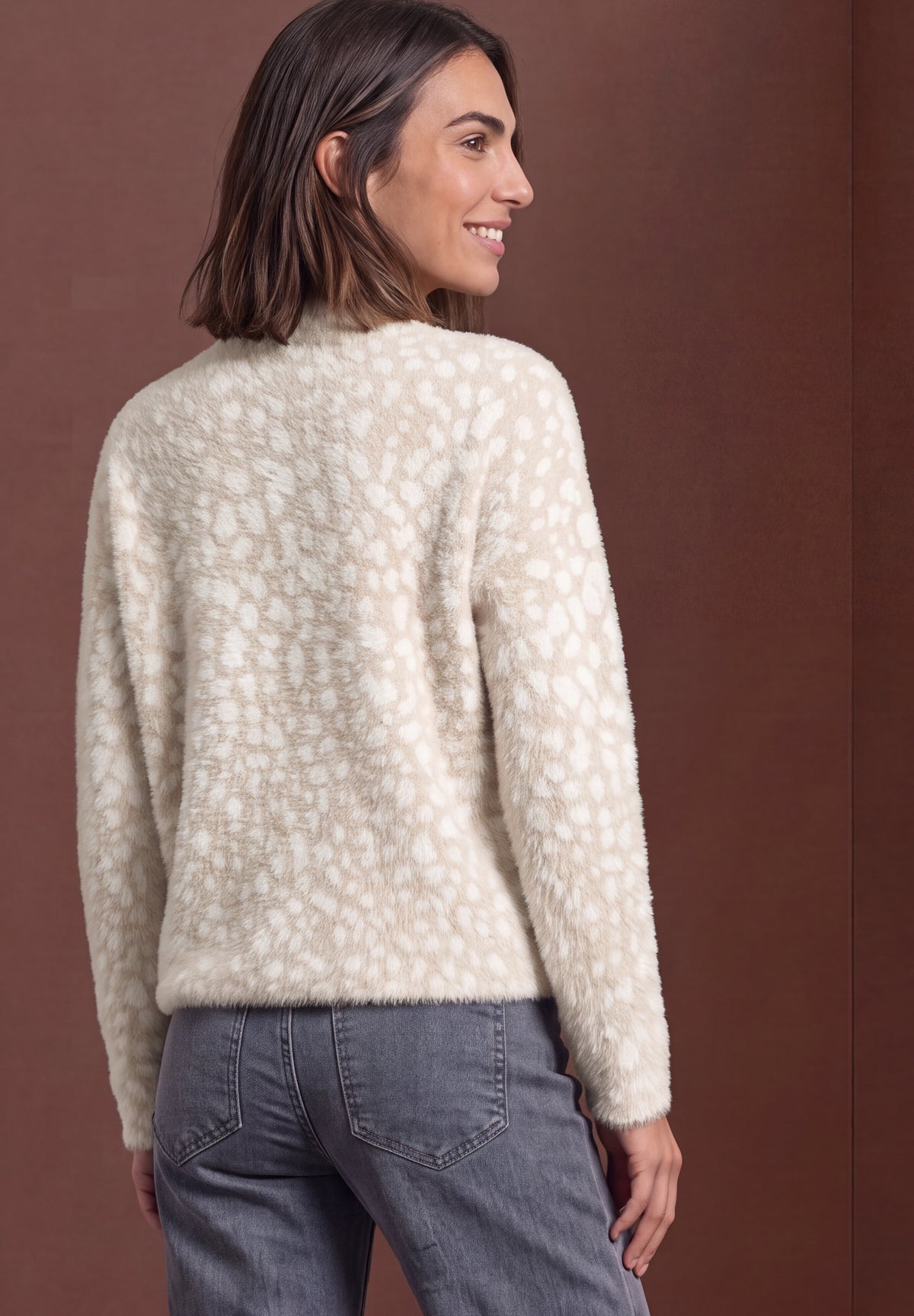 Street One Damen Federgarn Pullover mit Jacquardmuster - Sandbeige clay sand