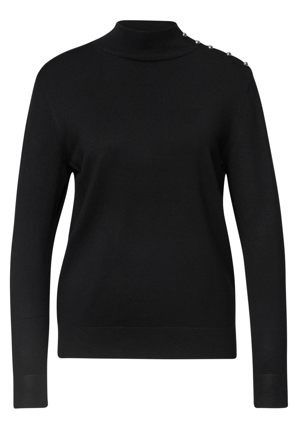 Street One Damen Pullover mit Turtle Neck und Knopfdetails - Schwarz Black
