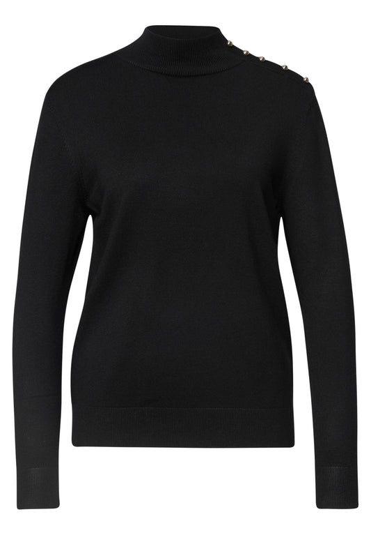 Street One Damen Pullover mit Turtle Neck und Knopfdetails - Schwarz Black