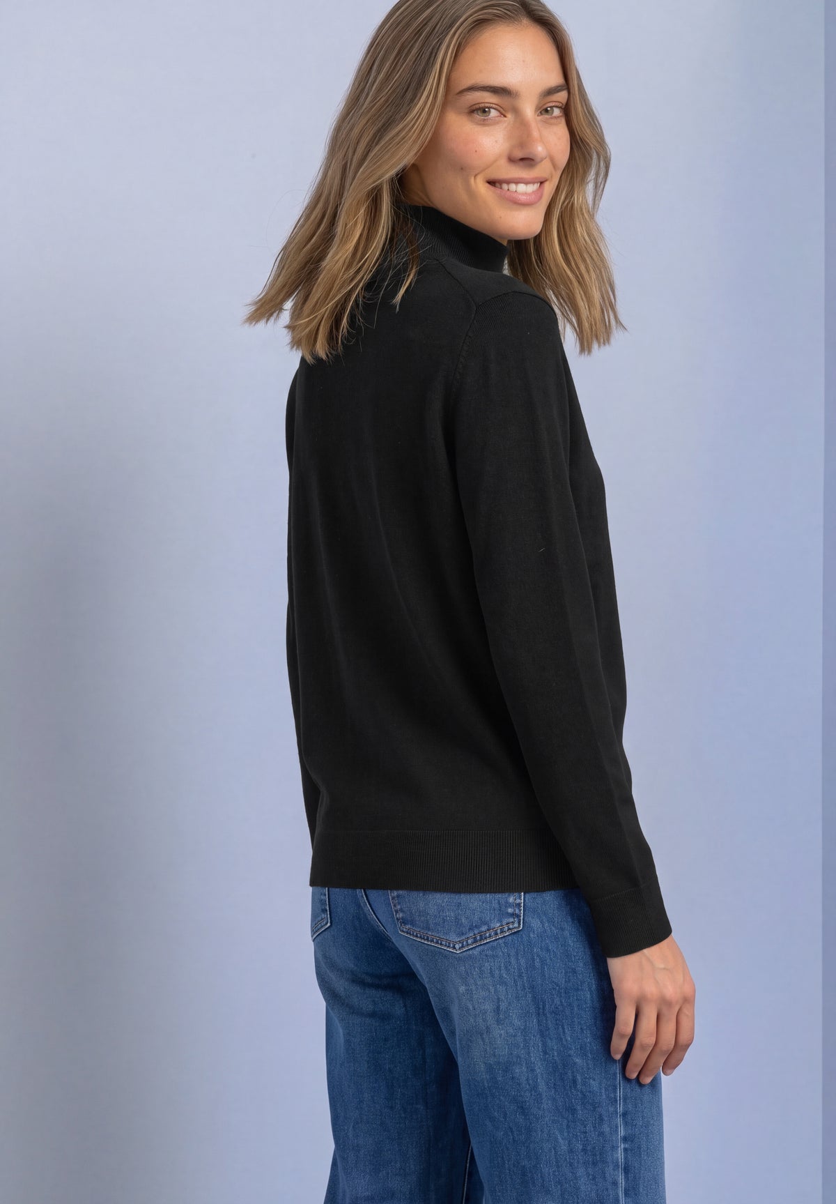 Street One Damen Pullover mit Turtle Neck und Knopfdetails - Schwarz Black