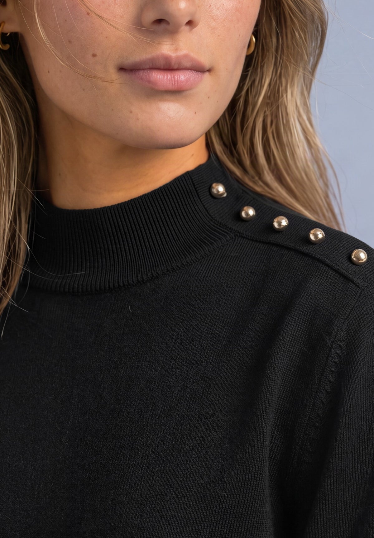 Street One Damen Pullover mit Turtle Neck und Knopfdetails - Schwarz Black
