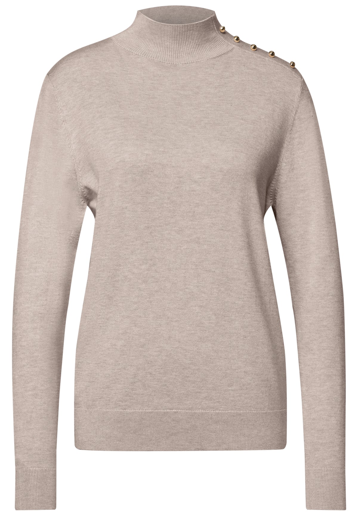 Street One Damen Pullover mit Turtle Neck und Knopfdetails - Sand meliert clay sand mel.