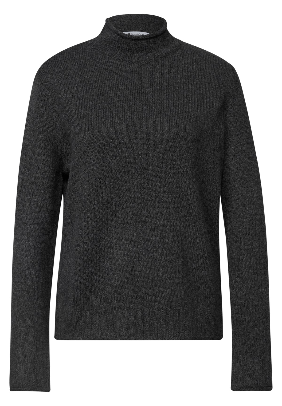 Street One Damen Pullover mit Turtle Neck und Rollkanten - Grau meliert armor grey mel.