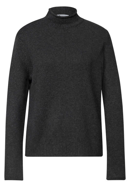Street One Damen Pullover mit Turtle Neck und Rollkanten - Grau meliert armor grey mel.
