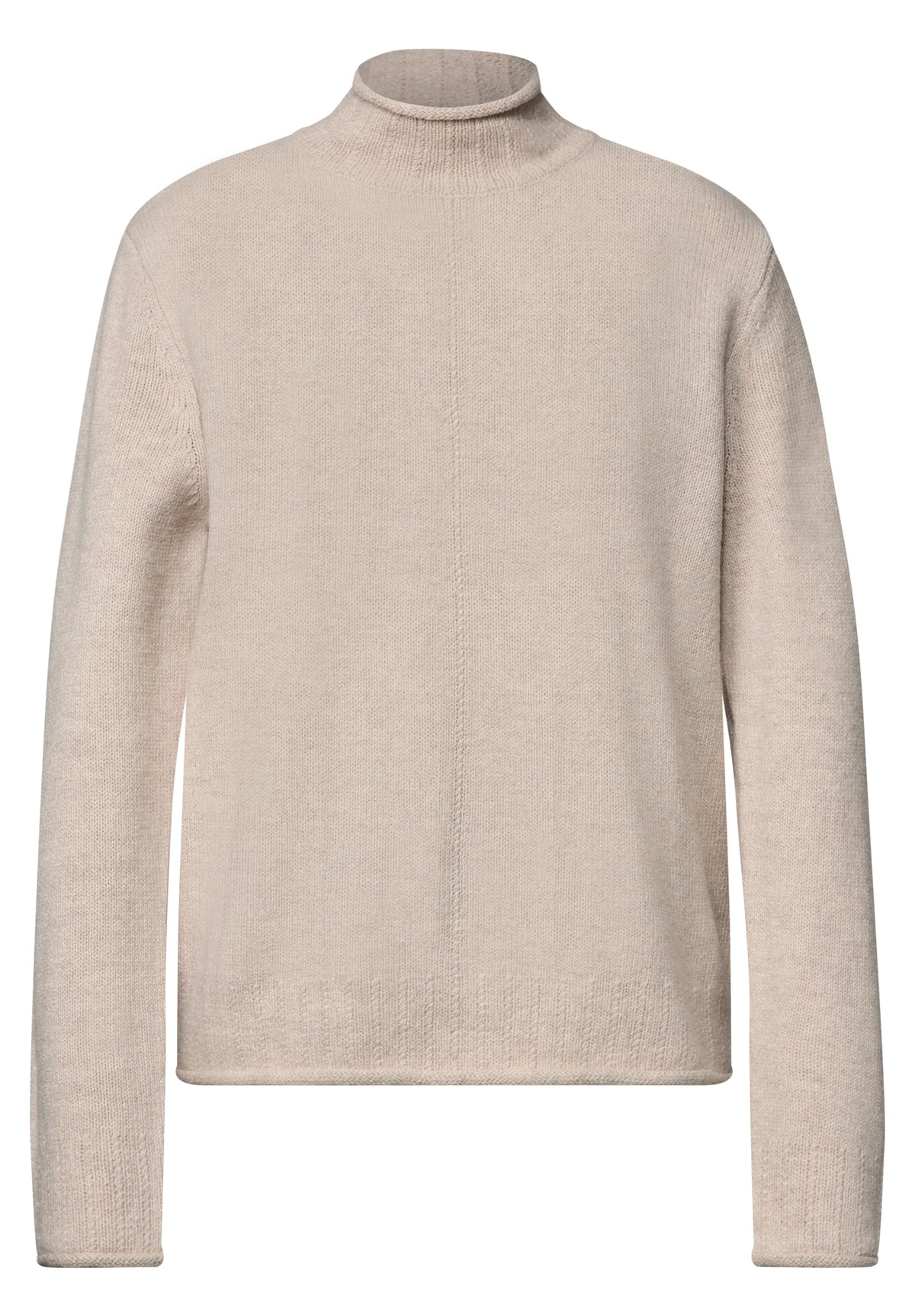 Street One Damen Pullover mit Turtle Neck und Rollkanten - Sand meliert clay sand mel.