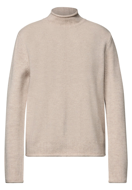 Street One Damen Pullover mit Turtle Neck und Rollkanten - Sand meliert clay sand mel.