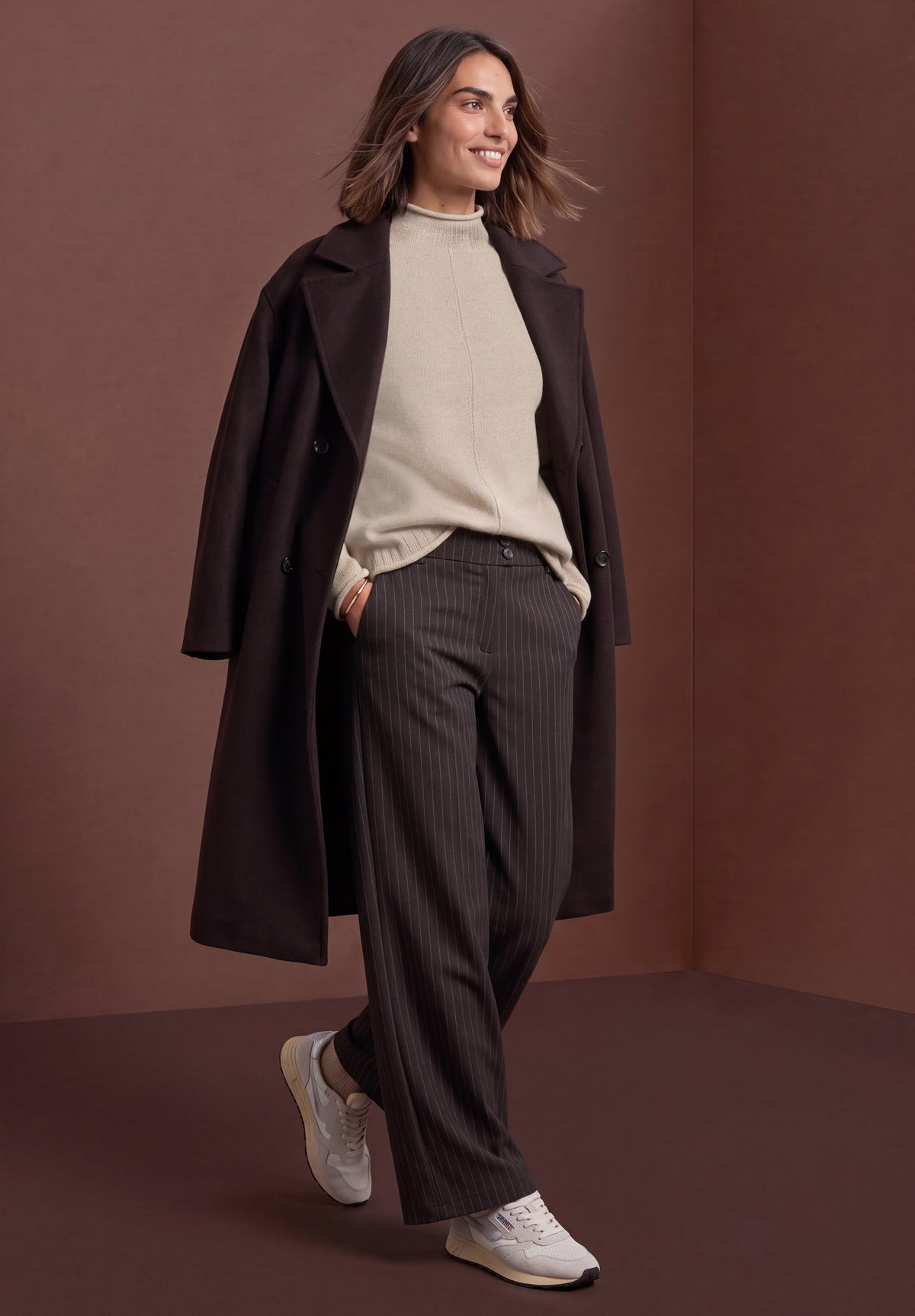 Street One Damen Pullover mit Turtle Neck und Rollkanten - Sand meliert clay sand mel.