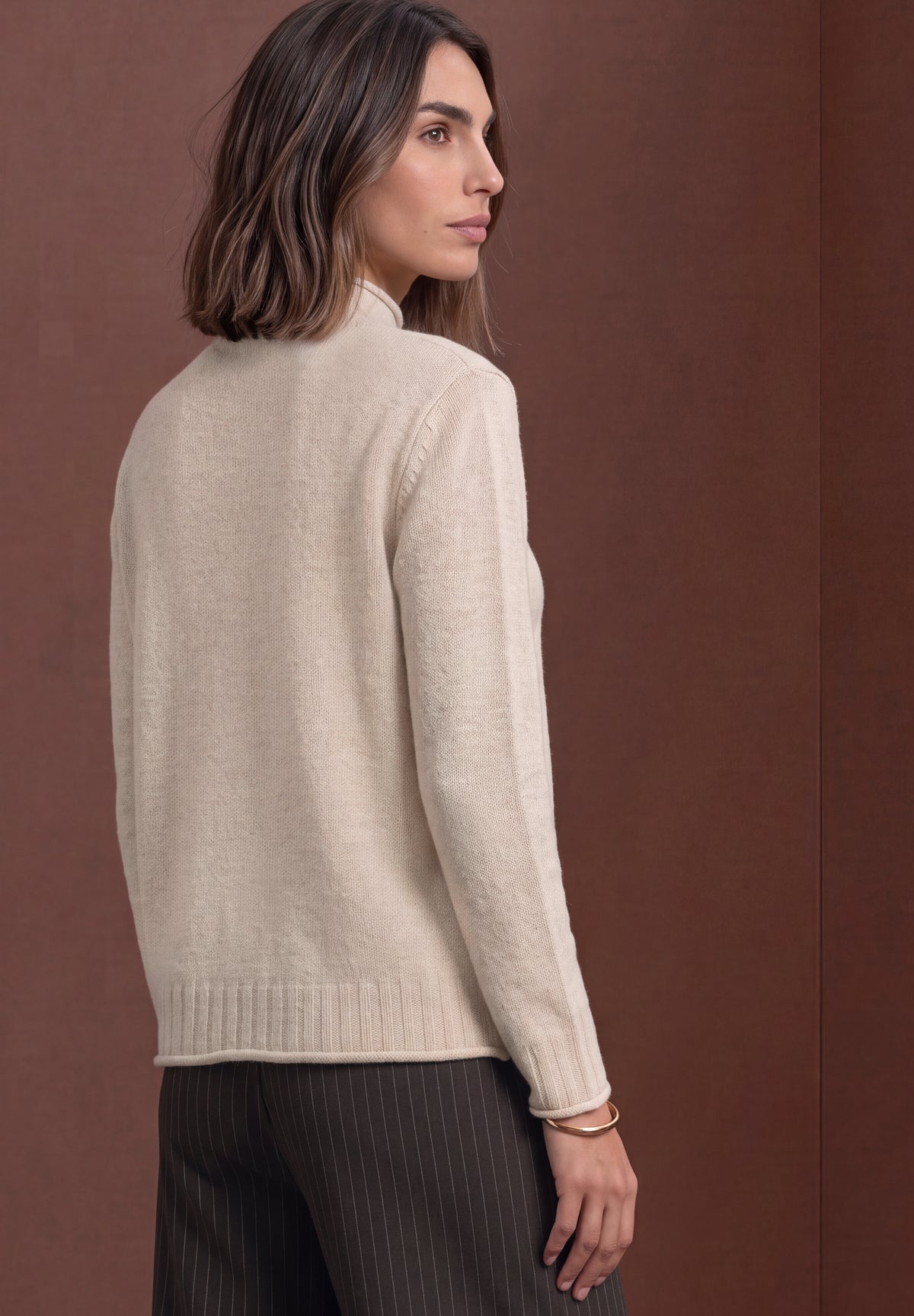 Street One Damen Pullover mit Turtle Neck und Rollkanten - Sand meliert clay sand mel.