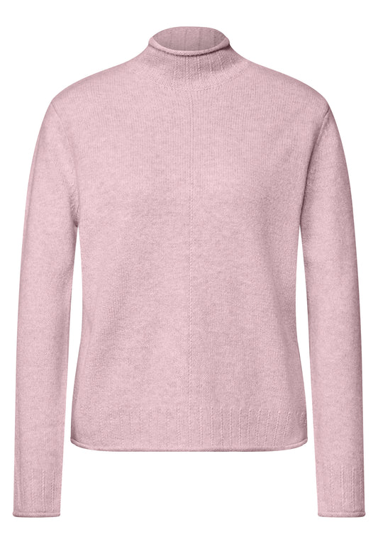 Street One Damen Pullover mit Turtle Neck und Rollkanten - Rosé meliert quiet rose mel.
