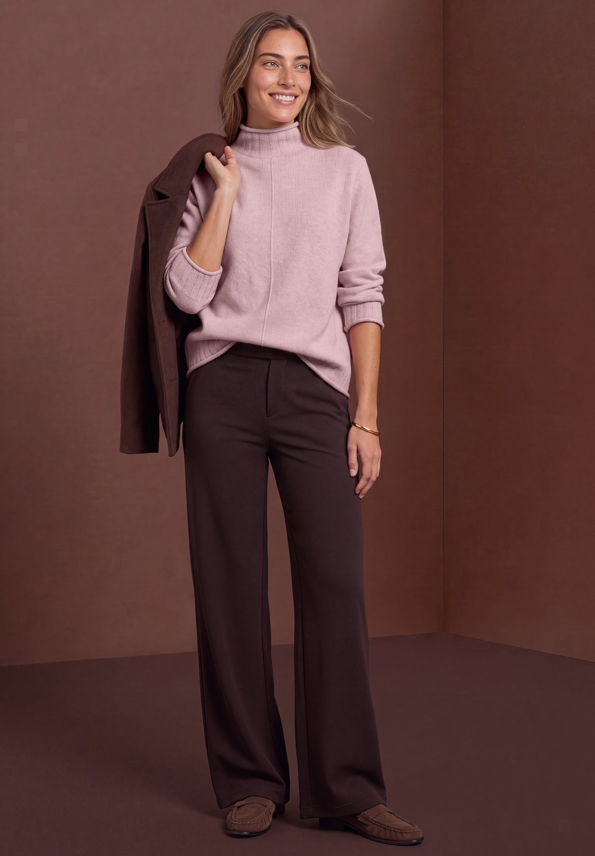 Street One Damen Pullover mit Turtle Neck und Rollkanten - Rosé meliert quiet rose mel.