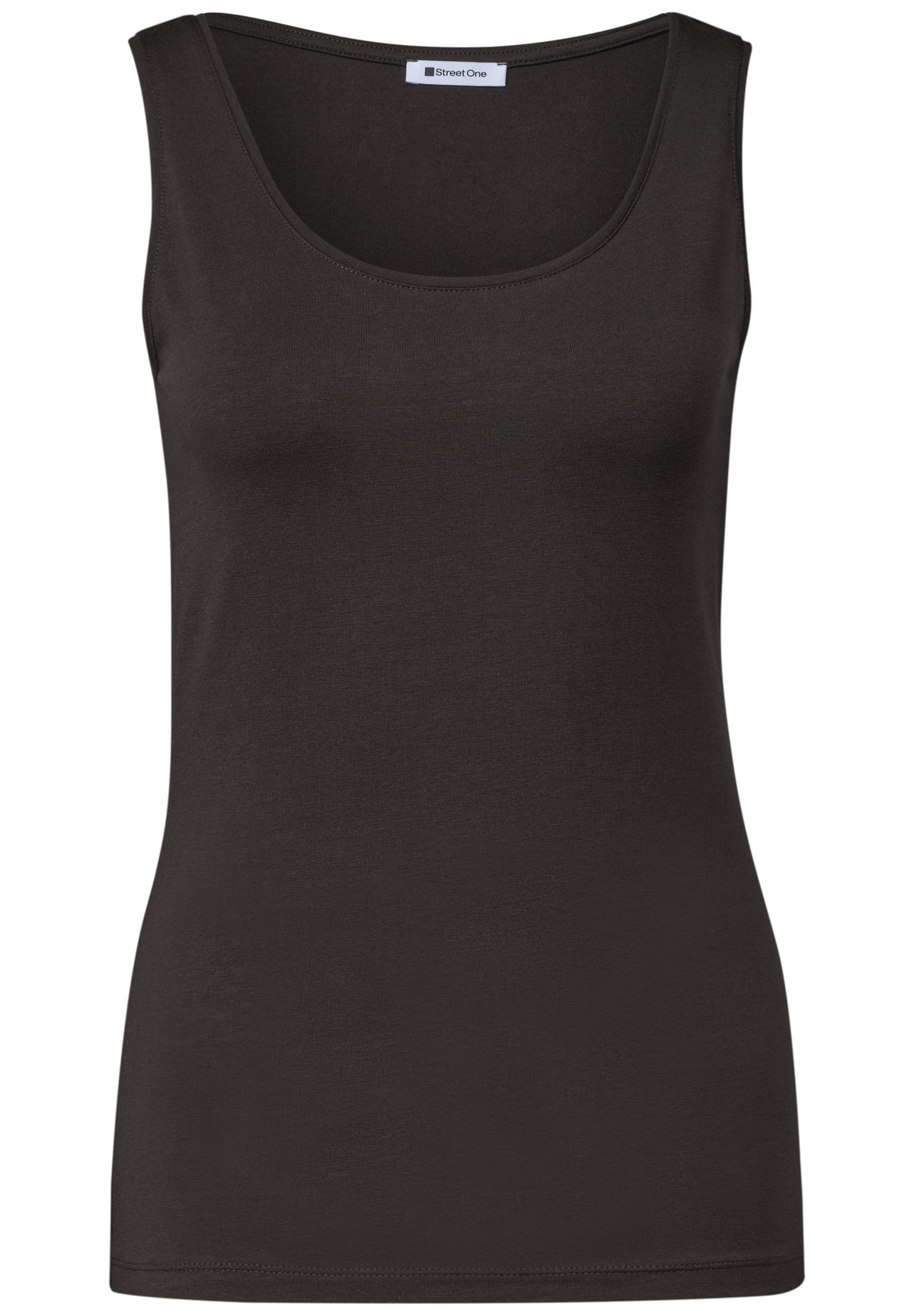 Street One Damen Basic Top mit Rundhals - Dunkelbraun black coffee