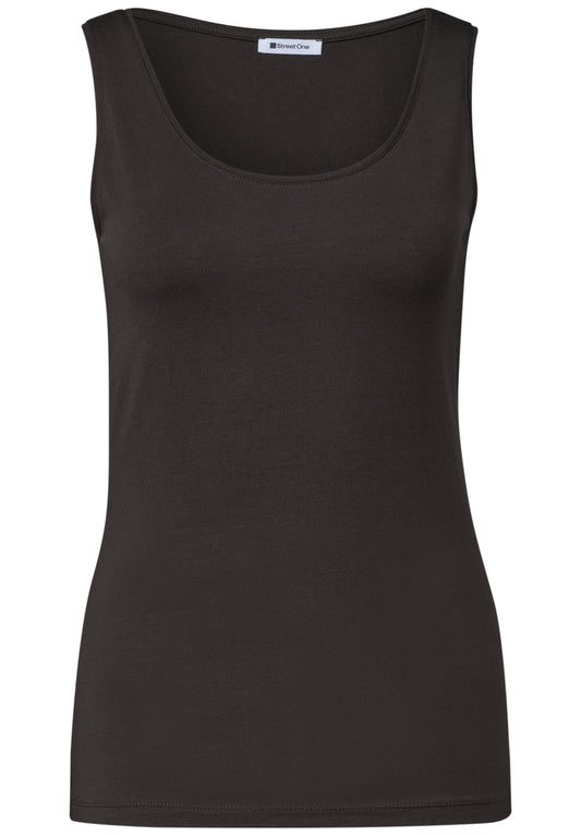 Street One Damen Basic Top mit Rundhals - Dunkelbraun black coffee