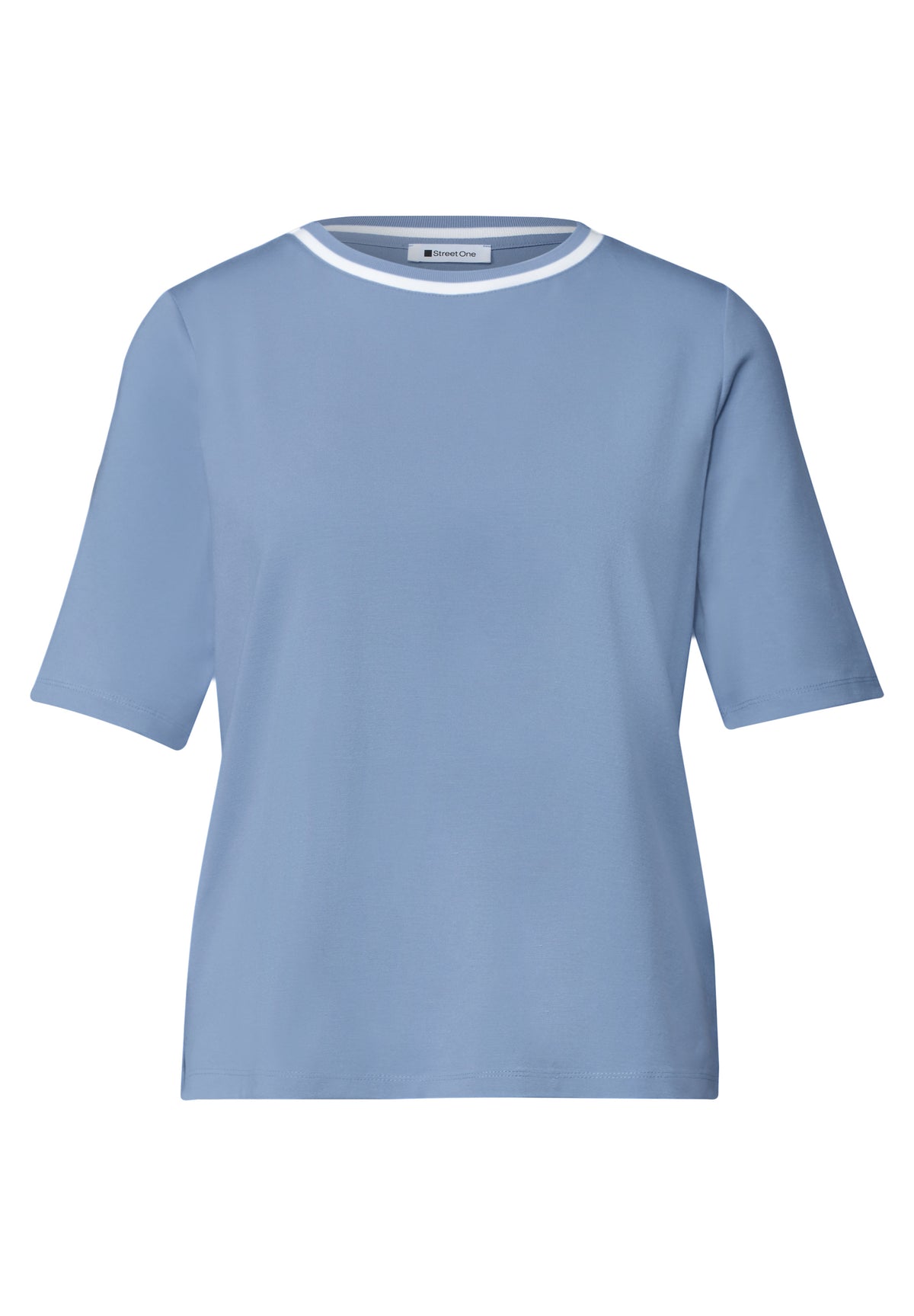 Street One Damen T-Shirt mit Rundhals und Kontrastdetail - Blau northern blue