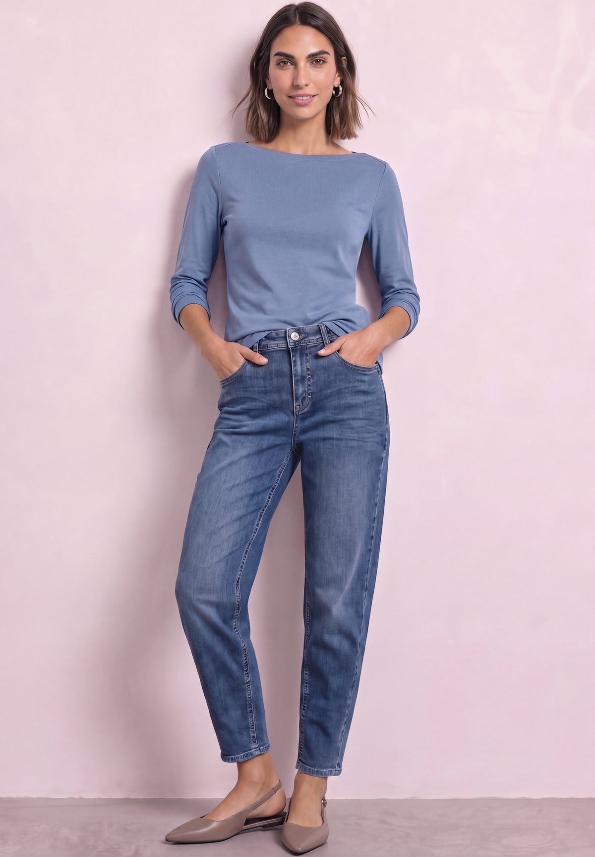 Street One Damen Basic Langarmshirt mit U-Boot-Ausschnitt - Blau northern blue