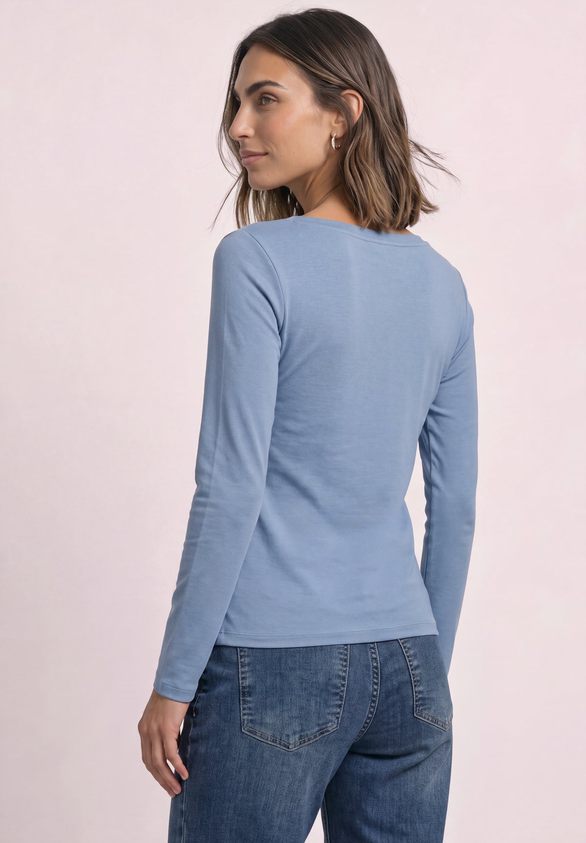 Street One Damen Basic Langarmshirt mit U-Boot-Ausschnitt - Blau northern blue