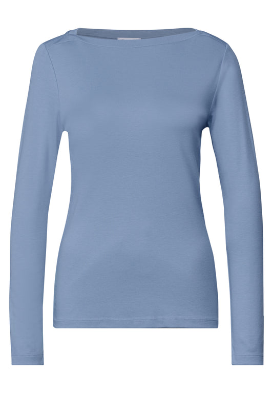 Street One Damen Basic Langarmshirt mit U-Boot-Ausschnitt - Blau northern blue