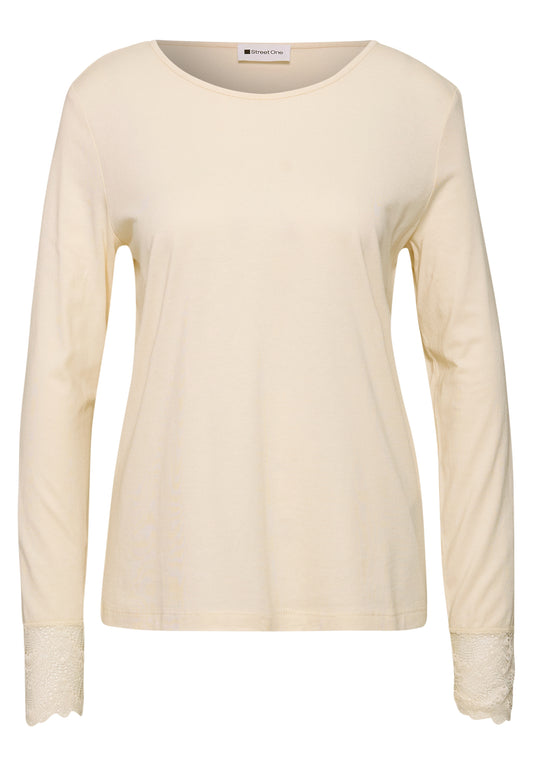 Street One Damen Langarmshirt mit Rundhals und Spitze - Beige pure beige