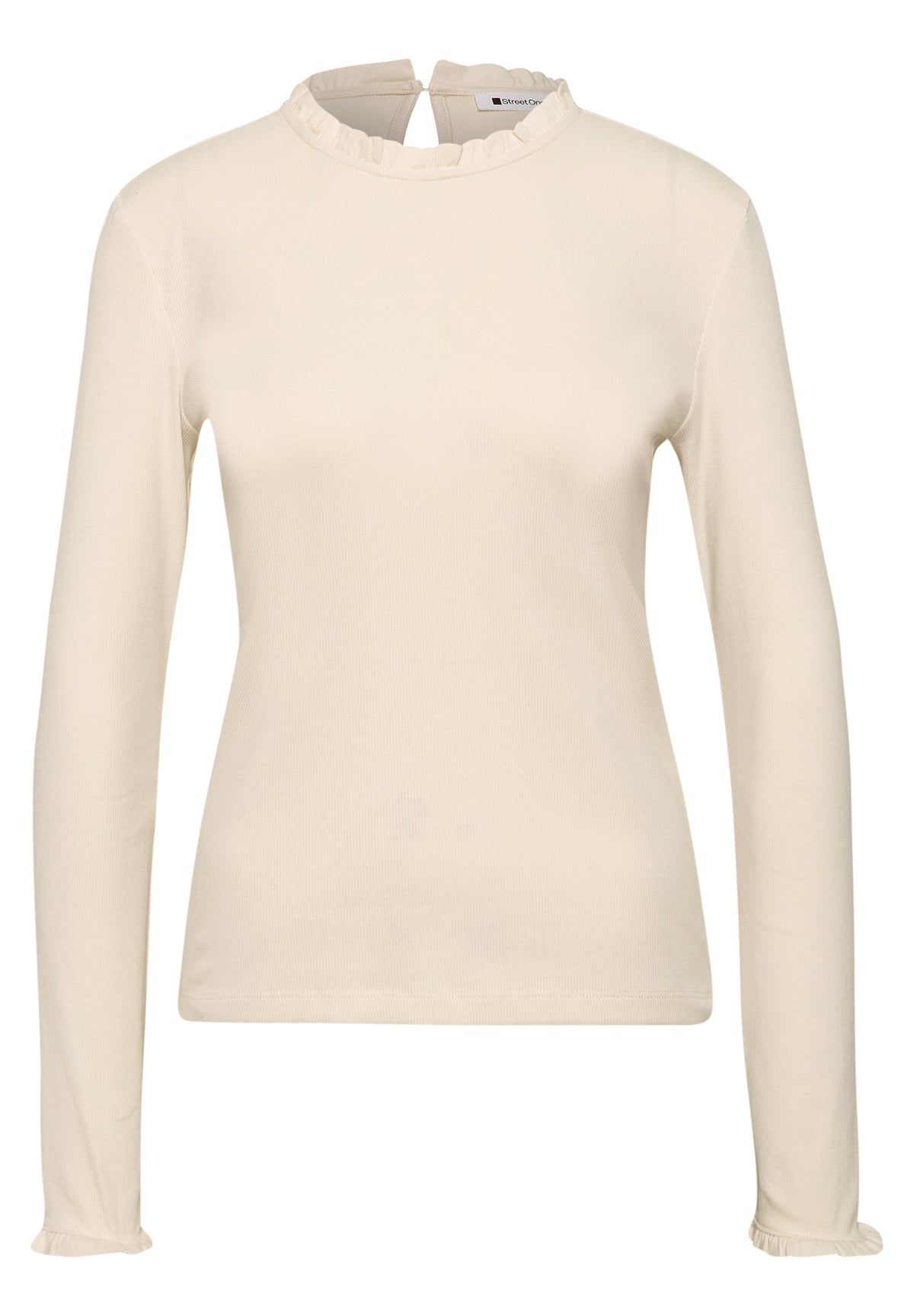 Street One Damen Langarmshirt mit Rundhals und Rüschen - Beige pure beige